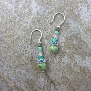 Silver, crystal, and turquoise earrings